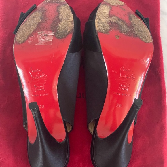 Christian Louboutin Black Satin Sling-back heels - Picture 5 of 7